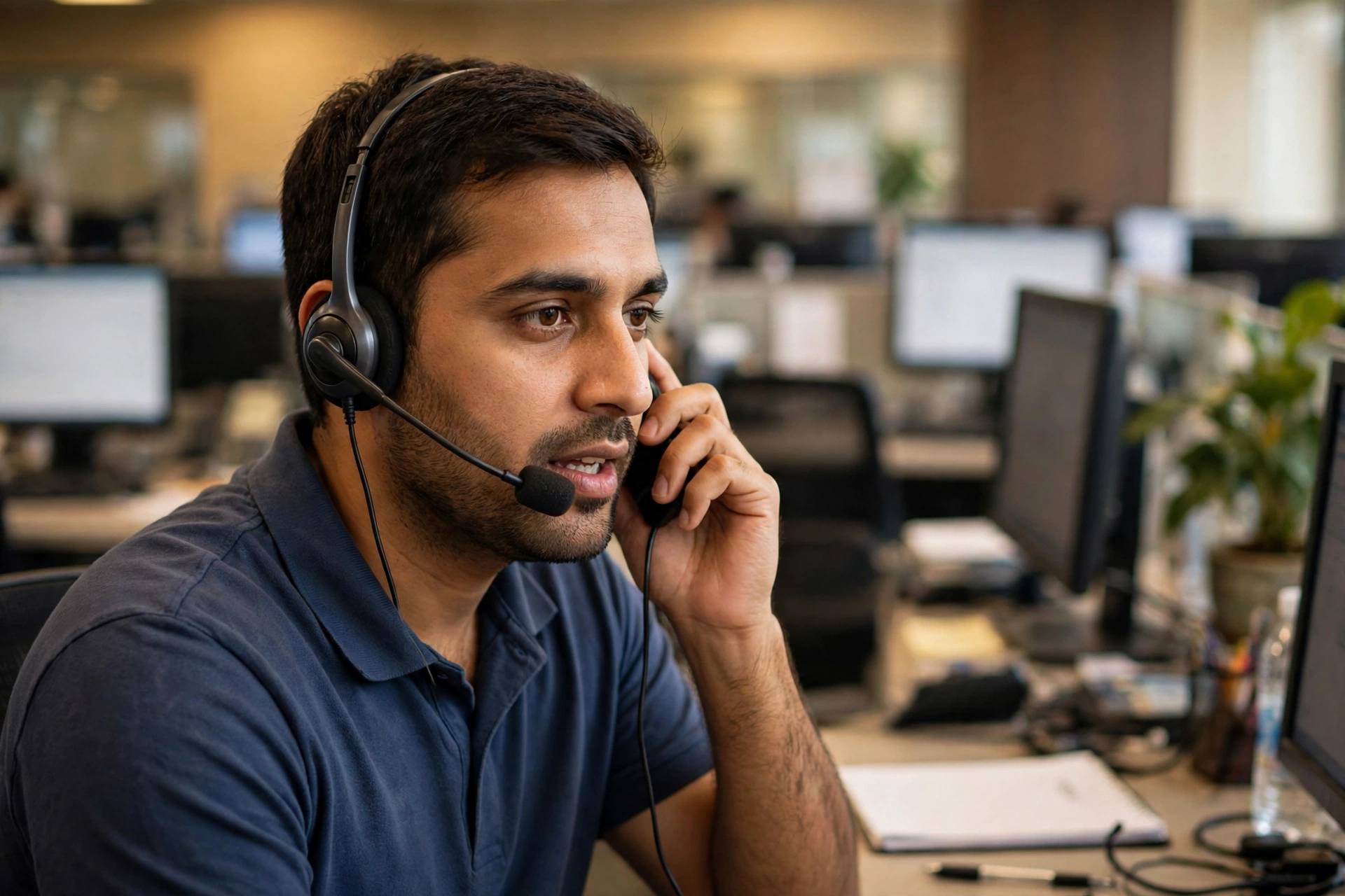 MEPCO helpline officer with a headset answering a complaint call